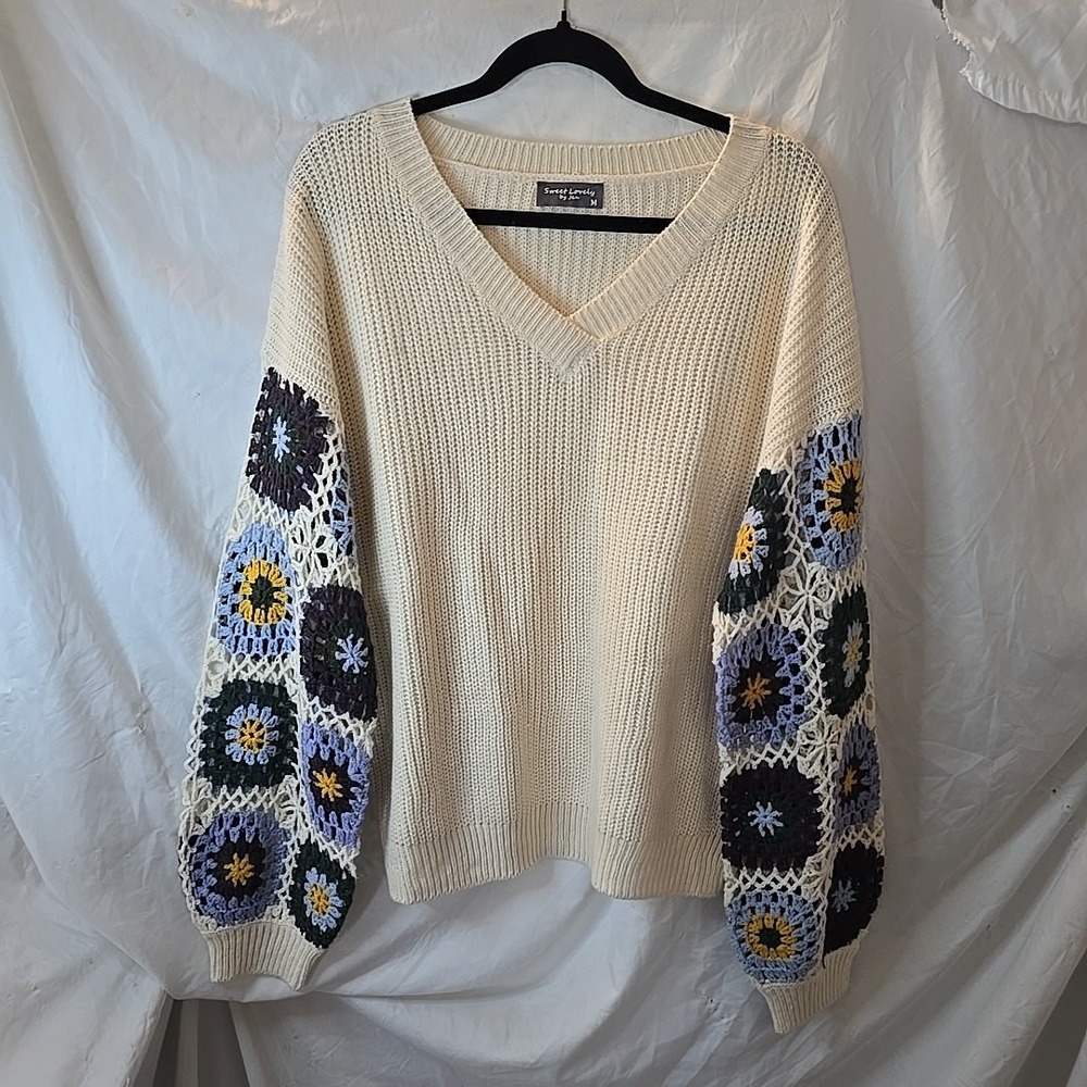 Sweet Lovely By Jen Wildflower Blooms Crochet Sweater Size M‎ Boho Cottagecore - Picture 2 of 15